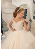 Ivory Glitter Lace Champagne Tulle Chic Flower Girl Dress